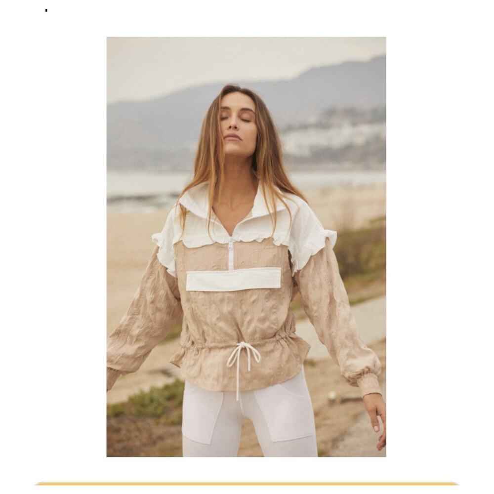 Free People FP Movement Let’s Go Out Pullover Jacket Beige White Size S Qtr Zip